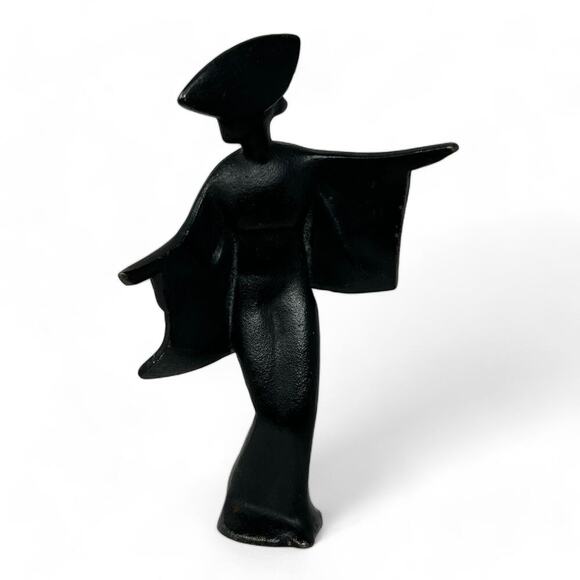 Vintage Cast Iron Geisha Figurine (7" H) MCM Mid Century Modern Statue Decor - Picture 10 of 12